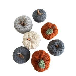 Set/7 crochet pumpkins handmade artisan fall thanksgiving Halloween decor home